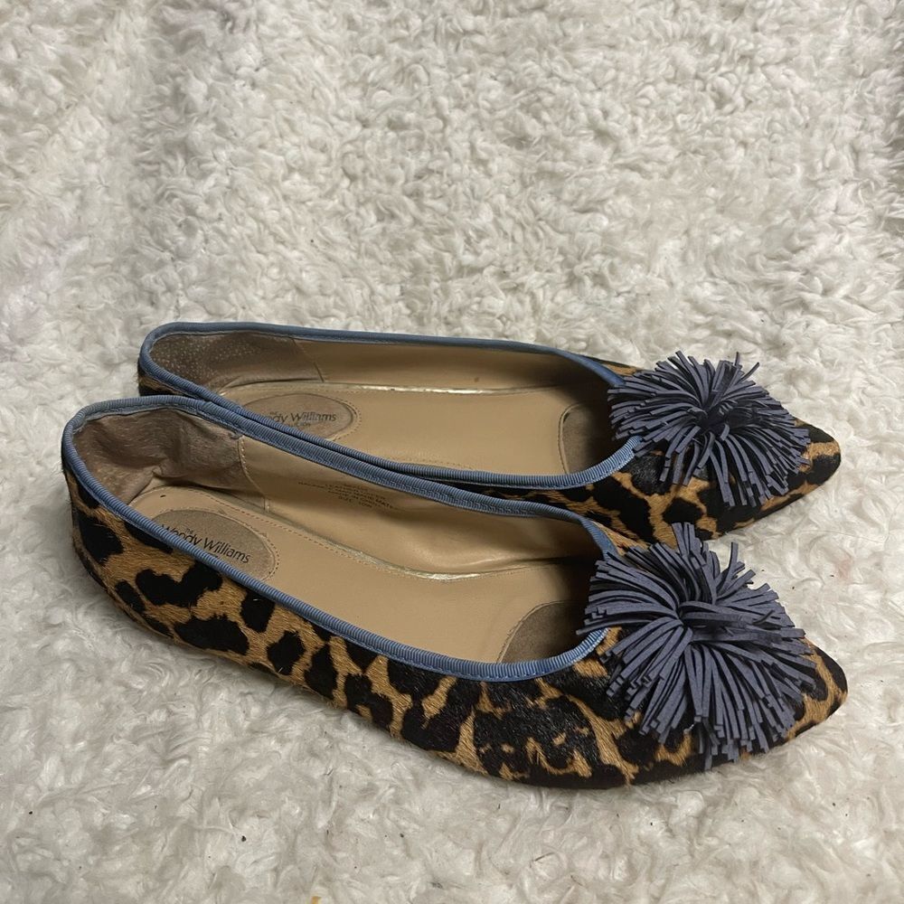 Wendy Williams leather calf hair Leopard Print Flats with Blue trim SZ10W